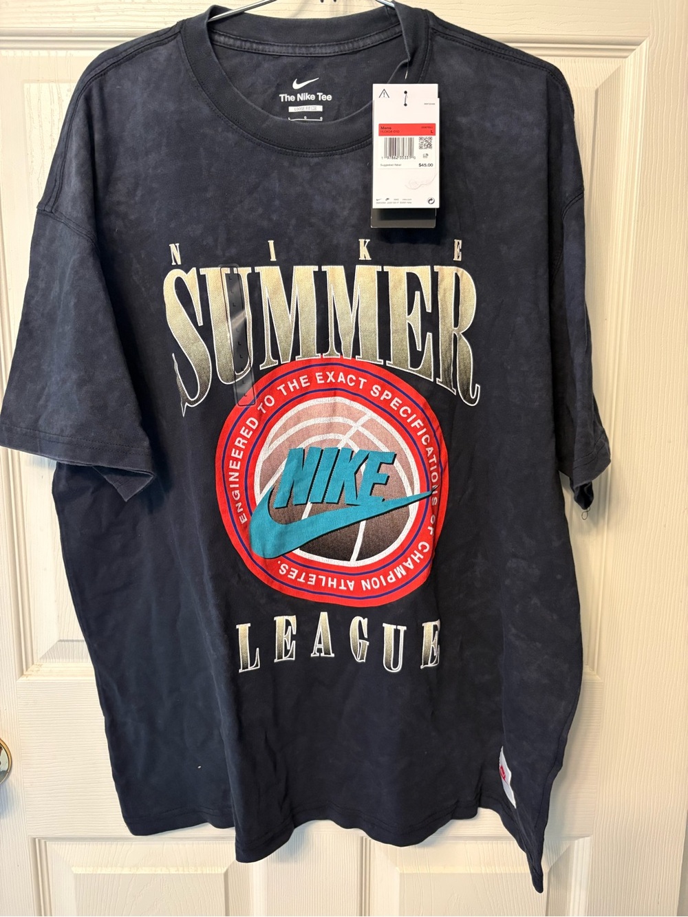 New Nike Men's Max90 Summer League Basketball T-Shirt Acid Wash Black Size Large